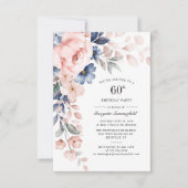 60e verjaardag Floral Dusty Blue Pink Kaart (Voorkant)