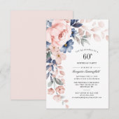 60e verjaardag Floral Dusty Blue Pink Kaart (Voorkant / Achterkant)