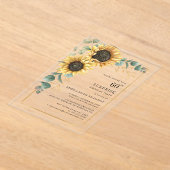 60e verjaardag Floral Eucalyptus Zonnebloem Acryl Uitnodigingen (Laagn)