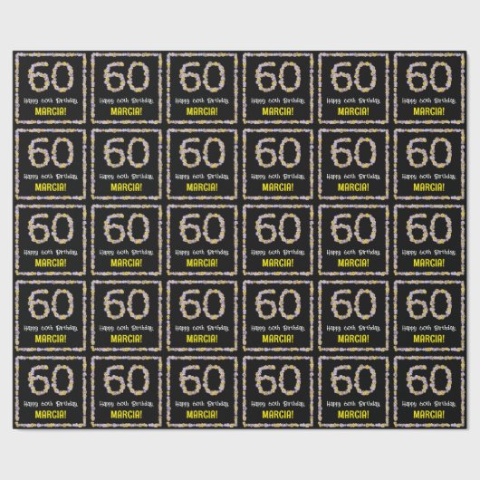 60e verjaardag: Floral Flowers Number, Custom Name Cadeaupapier (Zoom)
