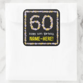 60e verjaardag: Floral Flowers Number, Custom Name Vierkante Sticker (Tas)