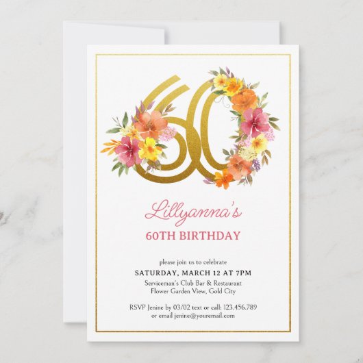 60e verjaardag  Floral Gold Number 60 Kaart (Voorkant)