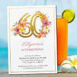 60e verjaardag  Floral Gold Number 60 Kaart<br><div class="desc">60e verjaardagsfeest met gouden nummer 60 versierd met  bloemen. Feminine en elegant ontwerp met waterverf florale toedieningen in tinten roze geel sinaasappel en paars. Ideaal voor de viering van de 60ste verjaardag,  de lente- of zomervakantie-lunch,  de tuintheesfeestje,  enz.</div>
