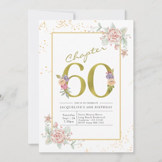60e verjaardag Floral Gold Script Kaart (Voorkant)