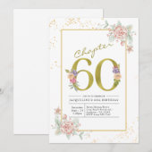 60e verjaardag Floral Gold Script Kaart (Voorkant / Achterkant)