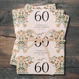 60e  verjaardag Floral Inpakpapier Vel