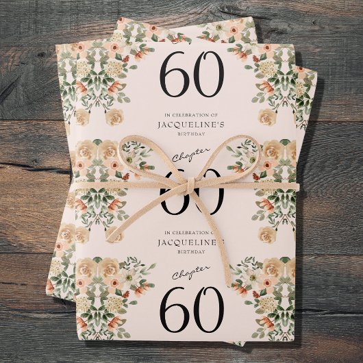60e  verjaardag Floral Inpakpapier Vel