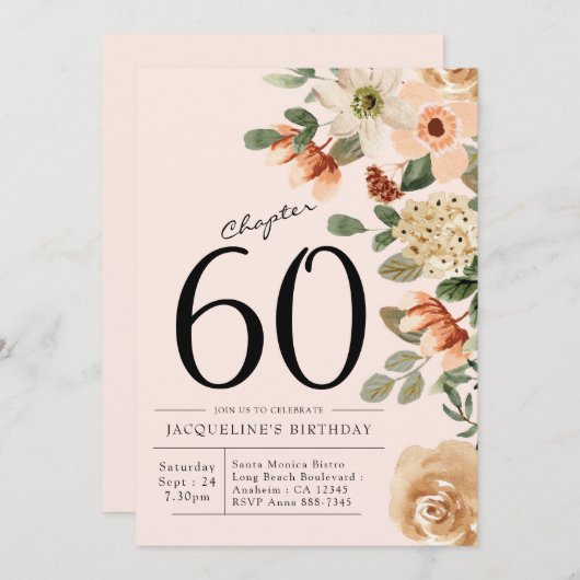 60e  verjaardag Floral Kaart (Voorkant / Achterkant)