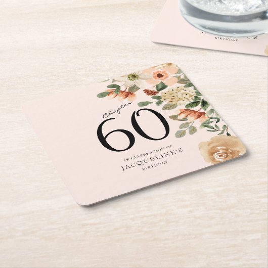 60e verjaardag Floral Kartonnen Onderzetters (Schuin)