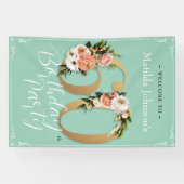 60e verjaardag Floral Mint Gold Glamoureus Welkom Spandoek (Horizontaal)