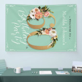 60e verjaardag Floral Mint Gold Glamoureus Welkom Spandoek (Beurs)