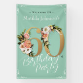 60e verjaardag Floral Mint Gold Glamoureus Welkom Spandoek (Verticaal)