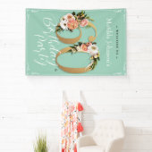 60e verjaardag Floral Mint Gold Glamoureus Welkom Spandoek (Insitu)