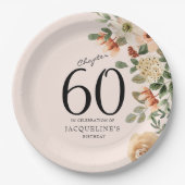 60e  verjaardag Floral Papieren Bordje (Voorkant)