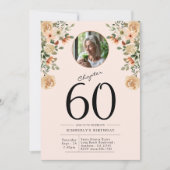 60e verjaardag Floral Photo Party Kaart (Voorkant)
