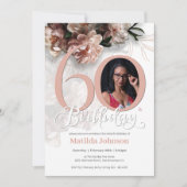 60e verjaardag Floral Pink Custom Foto Elegant Kaart (Voorkant)