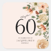 60e  verjaardag Floral Vierkante Sticker (Voorkant)