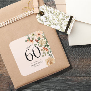 60e  verjaardag Floral Vierkante Sticker
