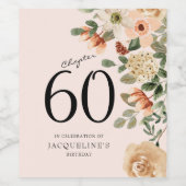 60e  verjaardag Floral Wijn Etiket (Enkel label)