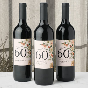 60e  verjaardag Floral Wijn Etiket