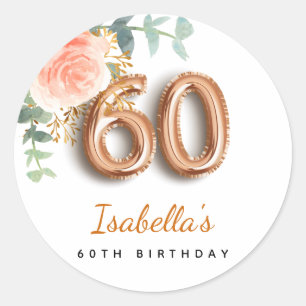 60e verjaardag florale roos goud eucalyptusmonogra ronde sticker