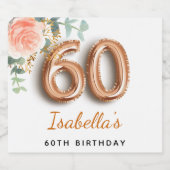 60e verjaardag florale roos goud eucalyptusmonogra sparkling wijnetiket (Enkel label)