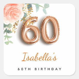60e verjaardag florale roos goud eucalyptusmonogra vierkante sticker