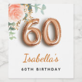 60e verjaardag florale roos goud eucalyptusmonogra wijn etiket (Enkel label)