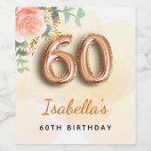 60e verjaardag florale roos goud eucalyptusmonogra wijn etiket (Enkel label)