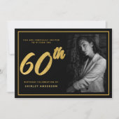 60e Verjaardag Foto Black Faux Gold Leaf Elegant Kaart (Voorkant)