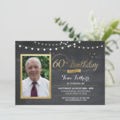 60e verjaardag Foto Chalk Rustic Gold Invitation Kaart (Staand voorkant)