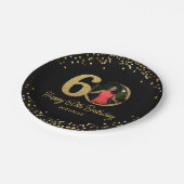 60e Verjaardag Foto Chic Zwart Goud Glitter Custom Papieren Bordje (Gekanteld)