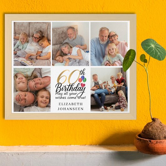 60e verjaardag Foto Collage Script Typografie Poster