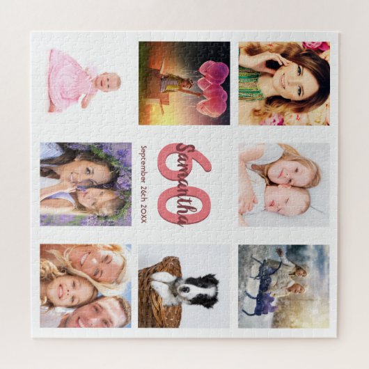 60e verjaardag foto collage vrouw wit legpuzzel (Horizontaal)