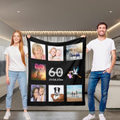 60e verjaardag foto collage zwart fleece deken