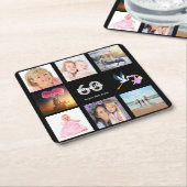 60e verjaardag foto collage zwart kartonnen onderzetters (Schuin)