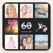 60e verjaardag foto collage zwart kartonnen onderzetters (Voorkant)