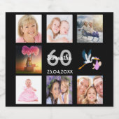 60e verjaardag foto collage zwart sparkling wijnetiket (Enkel label)