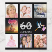 60e verjaardag foto collage zwart wijn etiket (Enkel label)