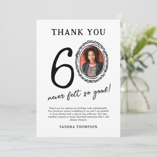 60e verjaardag foto dank je wel kaart (Staand voorkant)