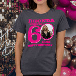 60e verjaardag foto en naam roze tekst Tri-Blend shirt<br><div class="desc">Happy 60th Birthday hot roze en roze tekstjaar, naam en foto t-shirt. Leuke 60e gepersonaliseerde foto t-shirt in vet roze tekst ontwerp. Personaliseer dit shirt met een foto van het verjaardagsmeisje in het midden van het nummer 0. Geweldig idee om wat plezier toe te voegen aan een mijlpaal 60e verjaardagsfeest....</div>