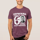 60e verjaardag foto en naam witte tekst Tri-Blend shirt (Voorkant)