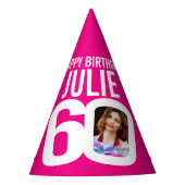60e verjaardag foto gepersonaliseerd wit heet roze feesthoedjes (Voorkant)