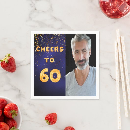 60e verjaardag foto gouden ballonnen blauw servet (Insitu)