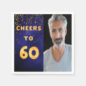 60e verjaardag foto gouden ballonnen blauw servet (Voorkant)