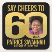 60e verjaardag foto juicht zwart en goud kartonnen onderzetters (Voorkant)