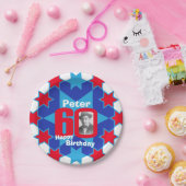 60e verjaardag foto naam blauw sterrenpapier bord (Feest)