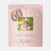 60e verjaardag foto roos goud glitter blush roze fleece deken (Voorkant)