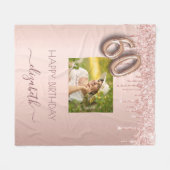 60e verjaardag foto roos goud glitter blush roze fleece deken (Voorkant (Horizontaal))