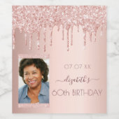 60e verjaardag foto roos goud glitter druppels wijn etiket (Enkel label)